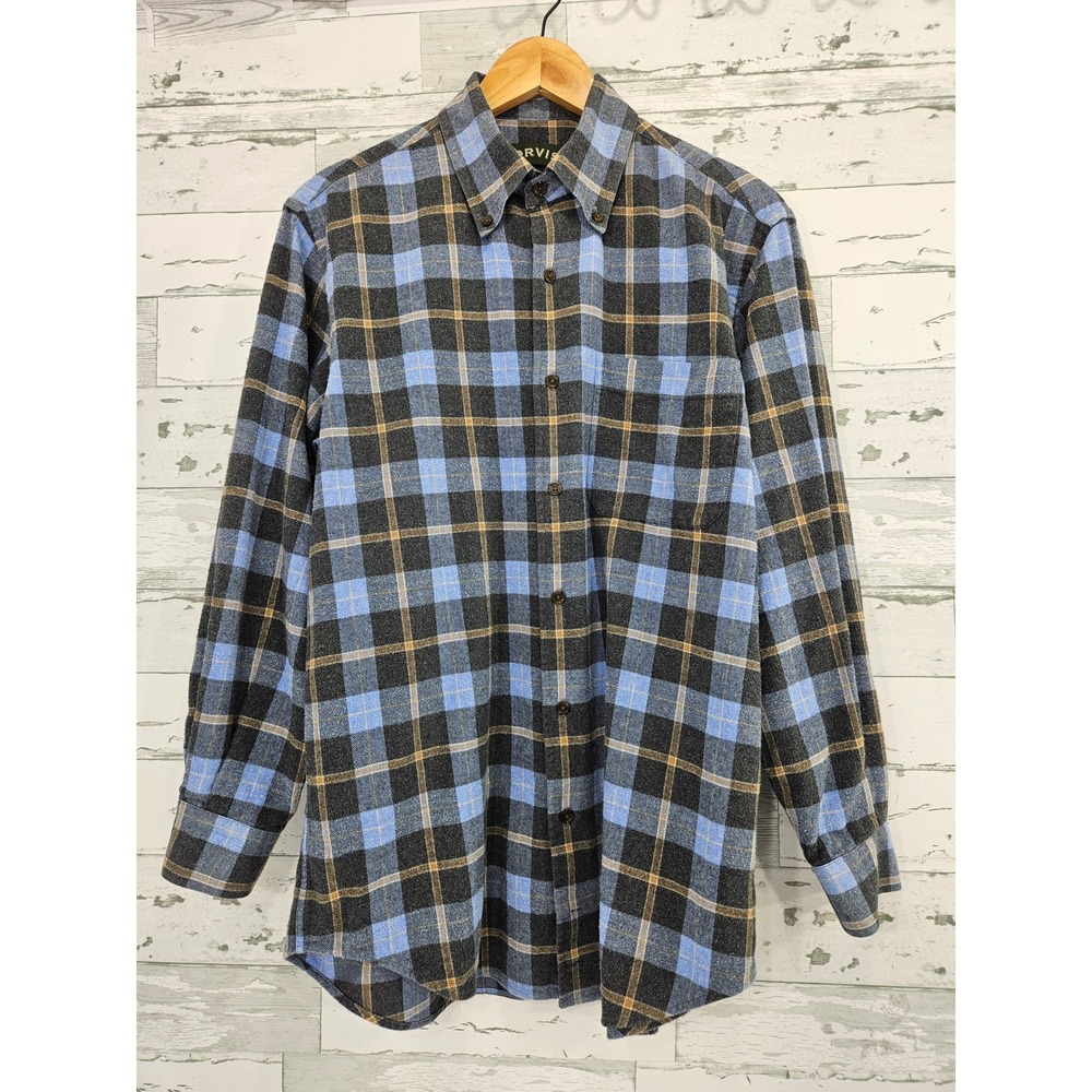 Orvis Luxury Flannel Shirt Blue Black Plaid Cotton Button Down Womens Medium